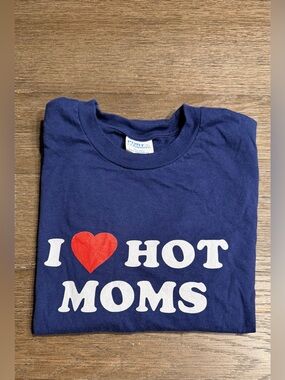 Adorable Port & Company Small Navy Tee with “I ❤️ Hot Moms” Graphic